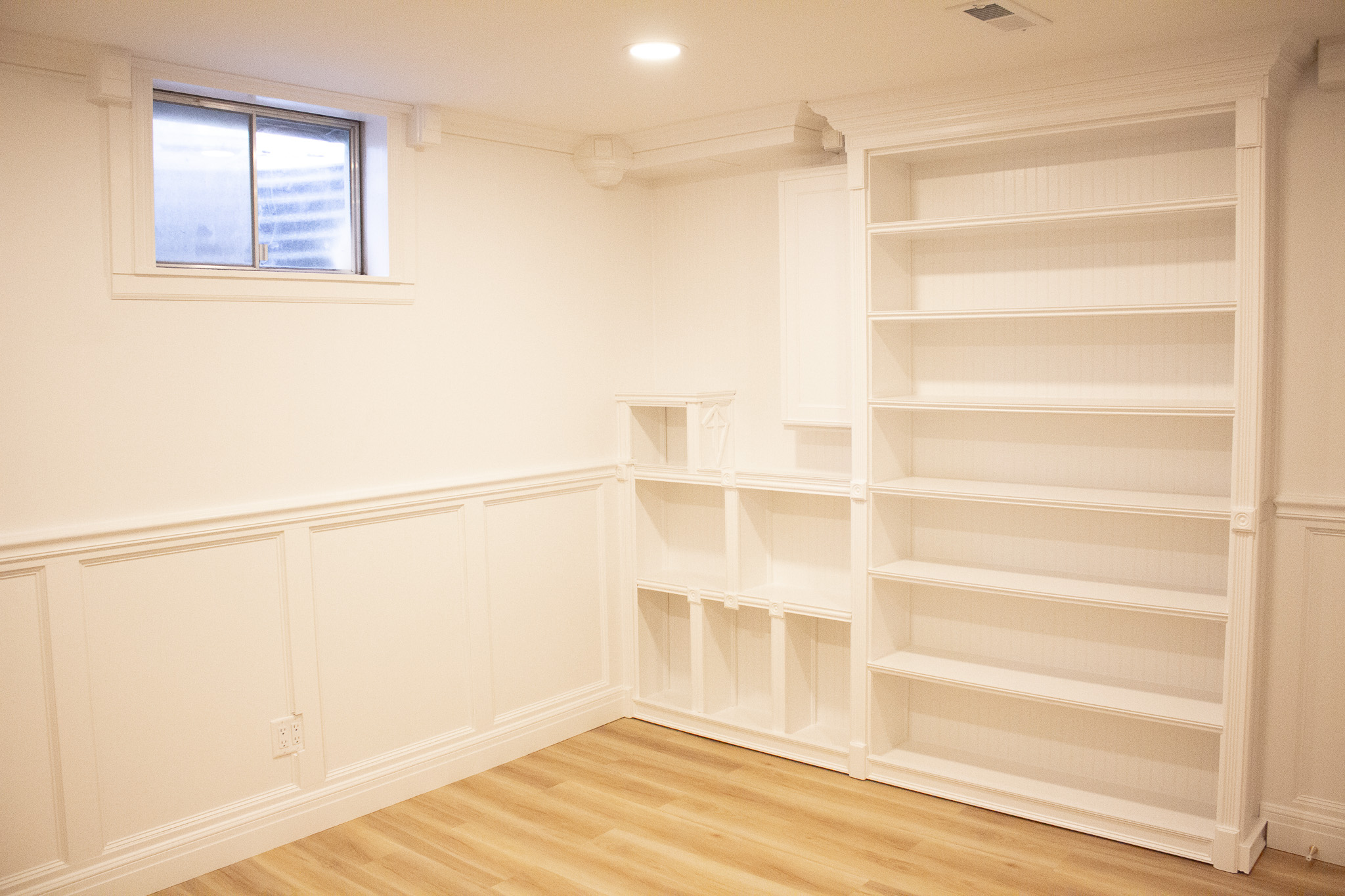 Custom built-in shelving and detailed trim work